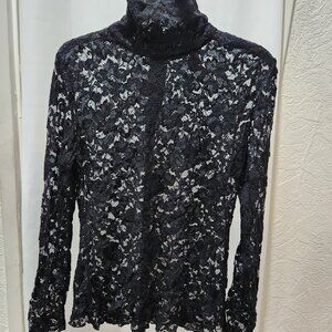 Gothic Black lace mock turtle neck long sleeve blouse top
